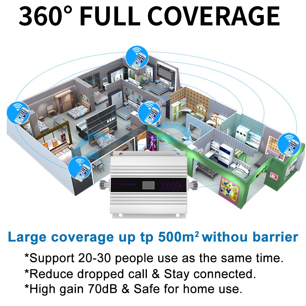 AMPLIFICADOR DE señal móvil 2G, 3G, 4G, DCS, LTE, 1800MHZ, 2100MHZ, red para llamadas de voz, WCDMA UMTS, repetidor de refuerzo móvil, 70dB