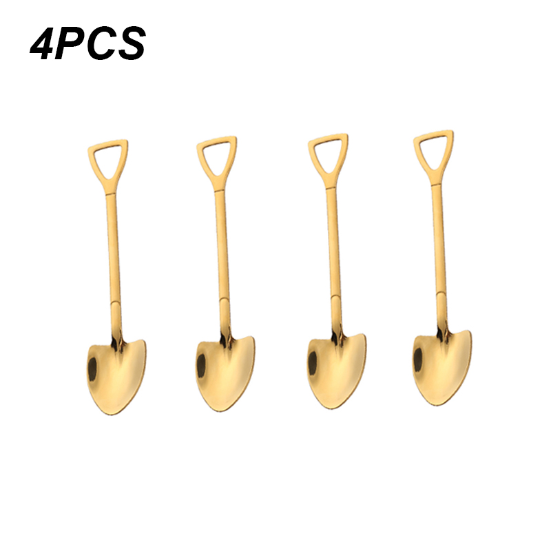 Juego de cucharas planas de acero inoxidable 410 para postre, cuchara de Metal para café, té, helado, barra creativa de , artículos para el hogar, cocina: 4PCS4
