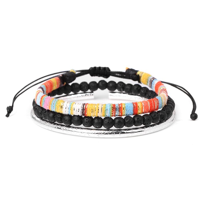 3pcs/Set Colorful Rope Wrap Braid Bracelets Set Lava Stone Bracelets Handmade Wristband Bracelets For Men Jewelry Friendship: Type 5