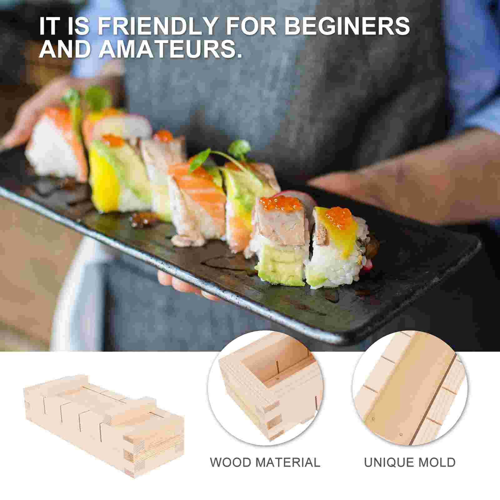 Wooden Rectangular Sushi Press Mold Box Sushi Making Kit DIY Sushi Rice Roller Molds Sushi Kitchen Making Tools (As Shown)