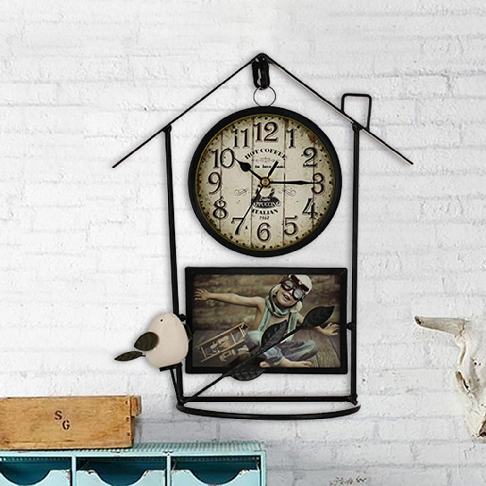 Retro colgante Vintage relojes país de Casa de hierro antiguo relojes mudo escritorio relojes de alarma para la sala de Decoración de casa