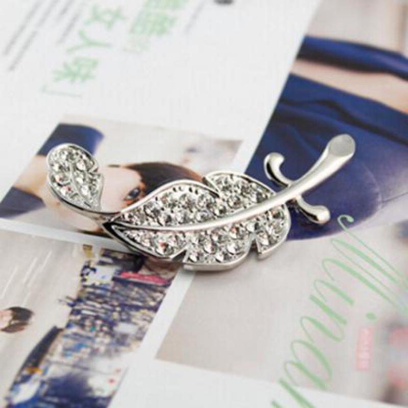 1 PCS Full Crystal Rhinestone Leaves Feather Brooches Clothes Sweater Corsage Pins Accessories