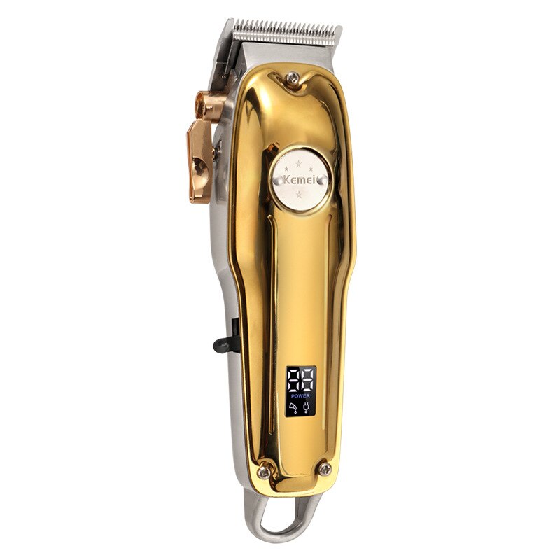 Kemei all-metal hårklipper barber elektrisk trådløs lcd hårtrimmer guld genopladelig skæremaskine km -1986z: Guld uden kasse