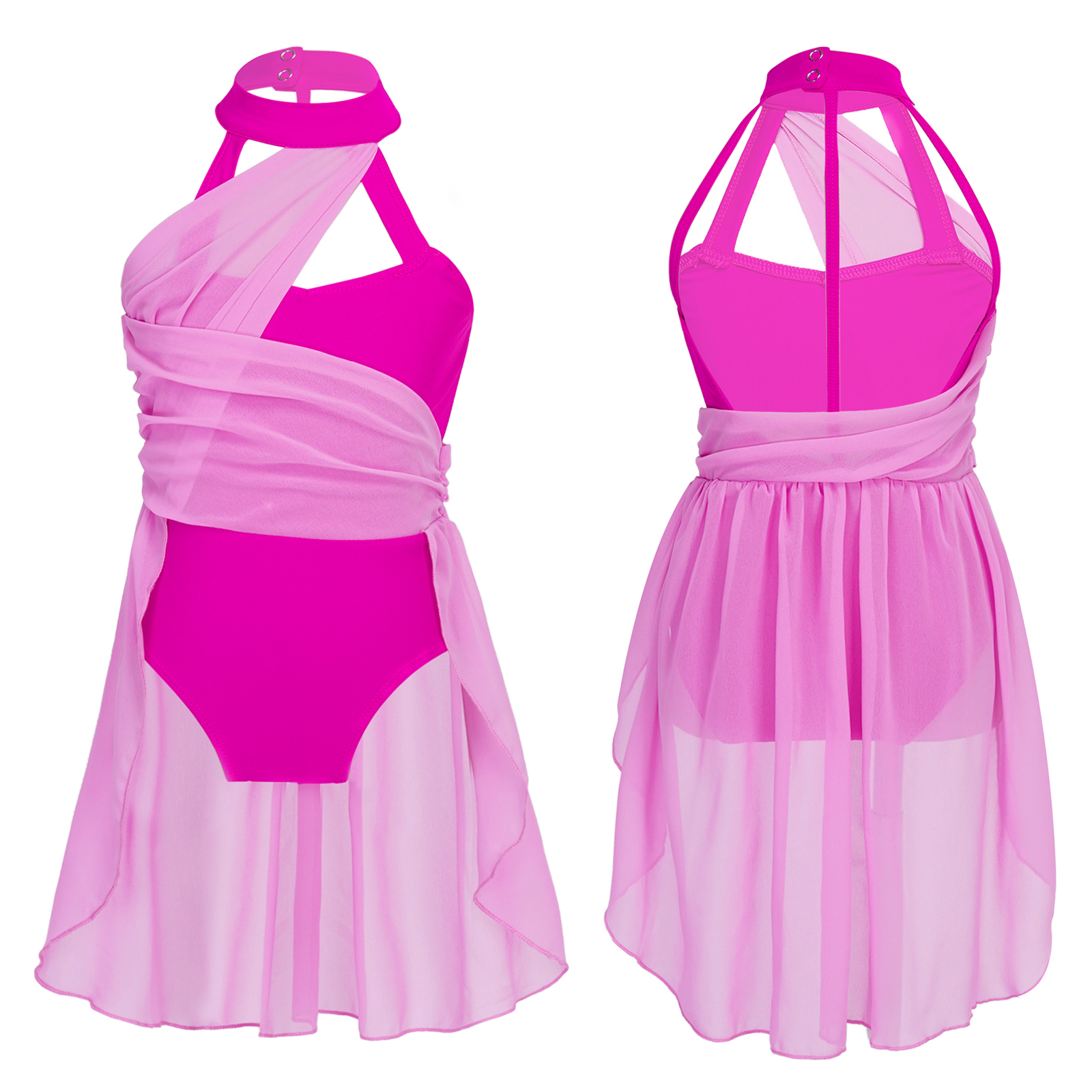 Lyrical Dance Leotard Dress for Girls Halter Cutouts Tulle Tutu Skirts Modern Ballet Dancewear Latin Jazz Ice Skating Costume: S / Orange