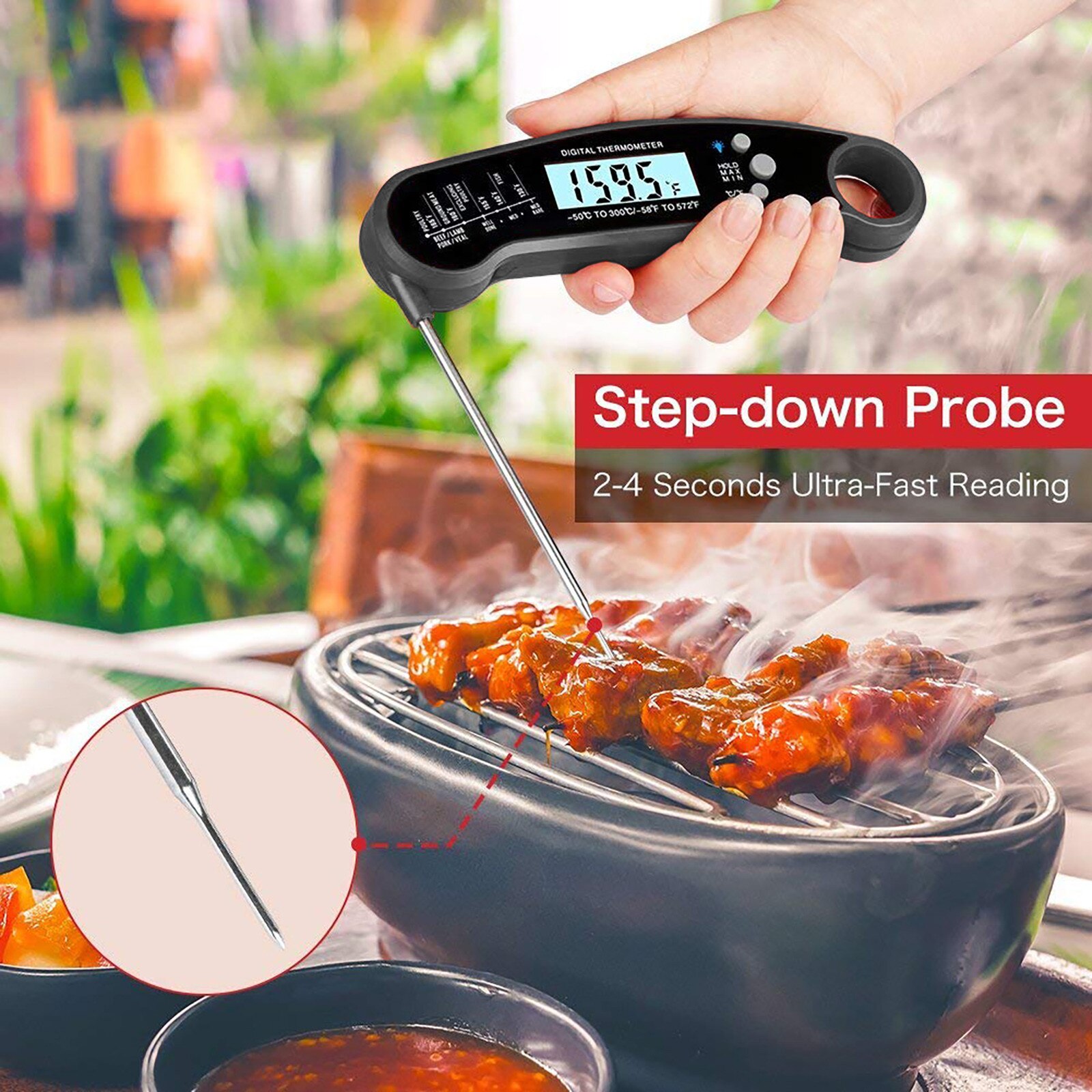 1pc digital meat thermometer with long probe food cooking kitchen barbecue milk thermometer liquid oven meter temperature sensor