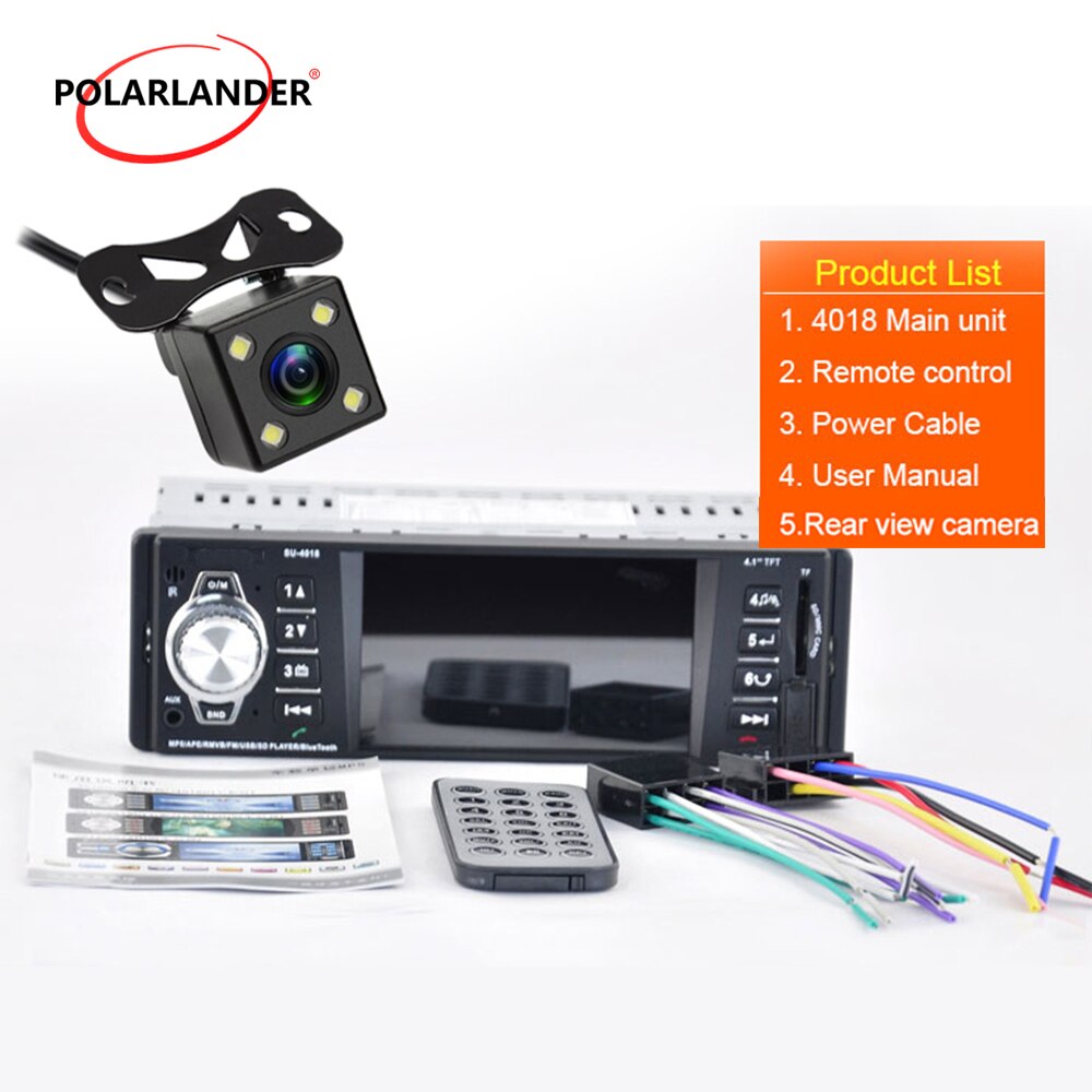 1 Din 4.1 inch TFT Screen 12V Car Radio Bluetooth Car Audio Stereo MP5 MP4 Video Player Support FM USB/SD/MMC Rear Camera