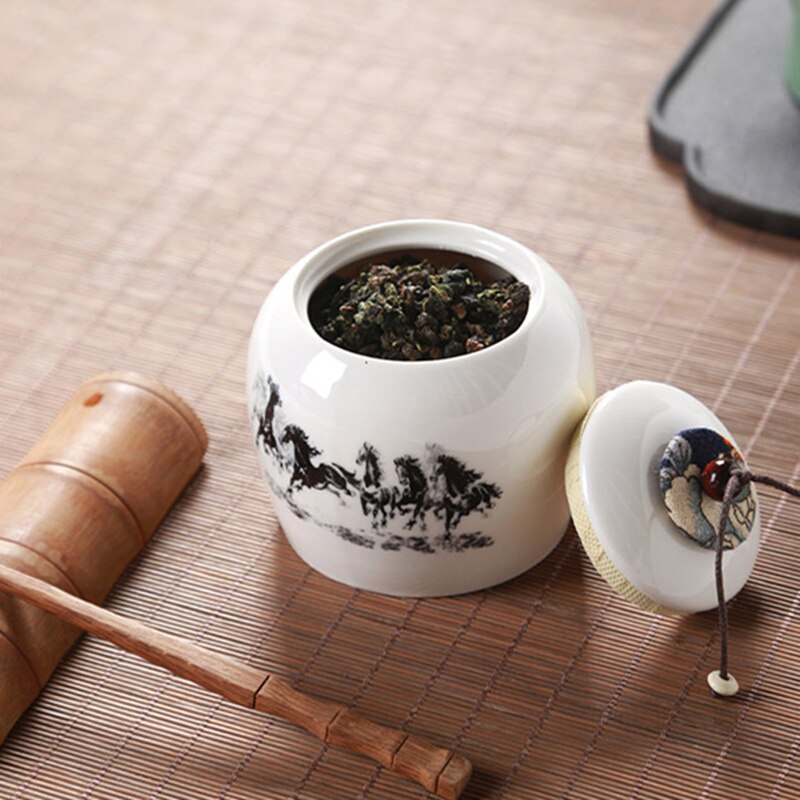Pintura de tinta china caja de té de cerámica Mini 7,5*7 cm tarros de dulces especias para la cocina tarro de almacenamiento de azúcar tarro para nueces secas contenedor de alimentos