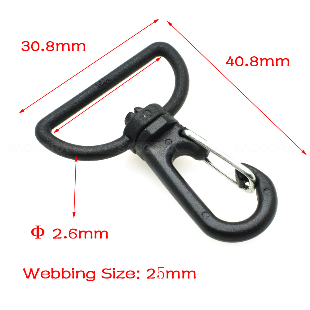 10pcs Plastic Swivel Snap Hook For Weave Paracord Lanyard Buckles Backpack Straps Webbing 15mm 20mm 25mm Black