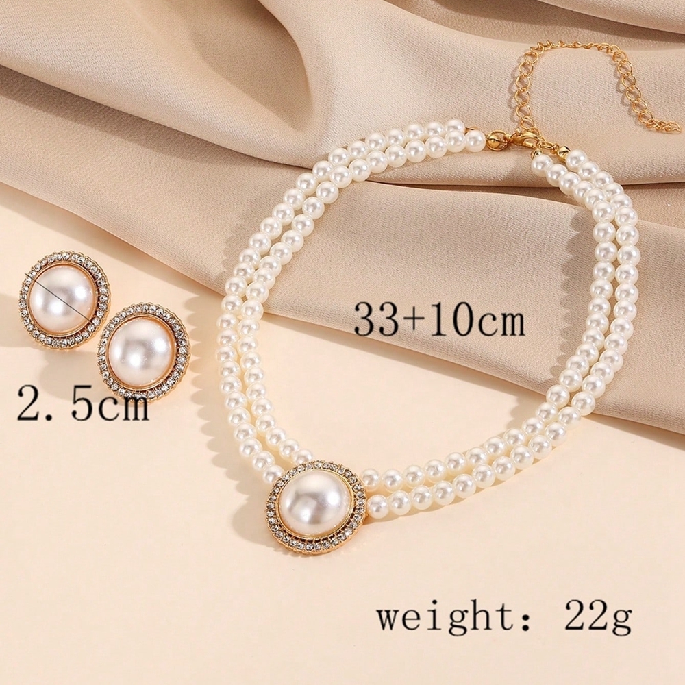 Bruidssieradenset met geometrische ronde strass-steentjes, imitatieparels, kralenketting en oorbellen, feestaccessoires voor dames