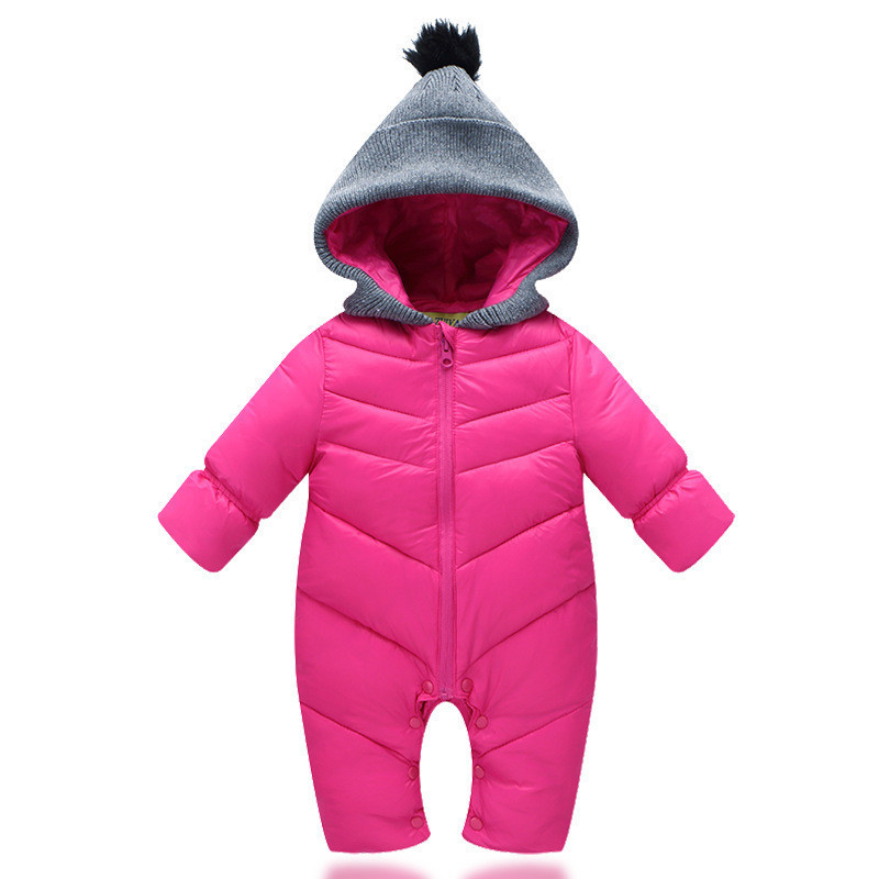 Nyfødt dun bomuld romper overalls efterår vinter toddler tykkere varm jumpsuit drenge piger jakker spædbarn overtøj frakke dwq 379: Rose / 12m