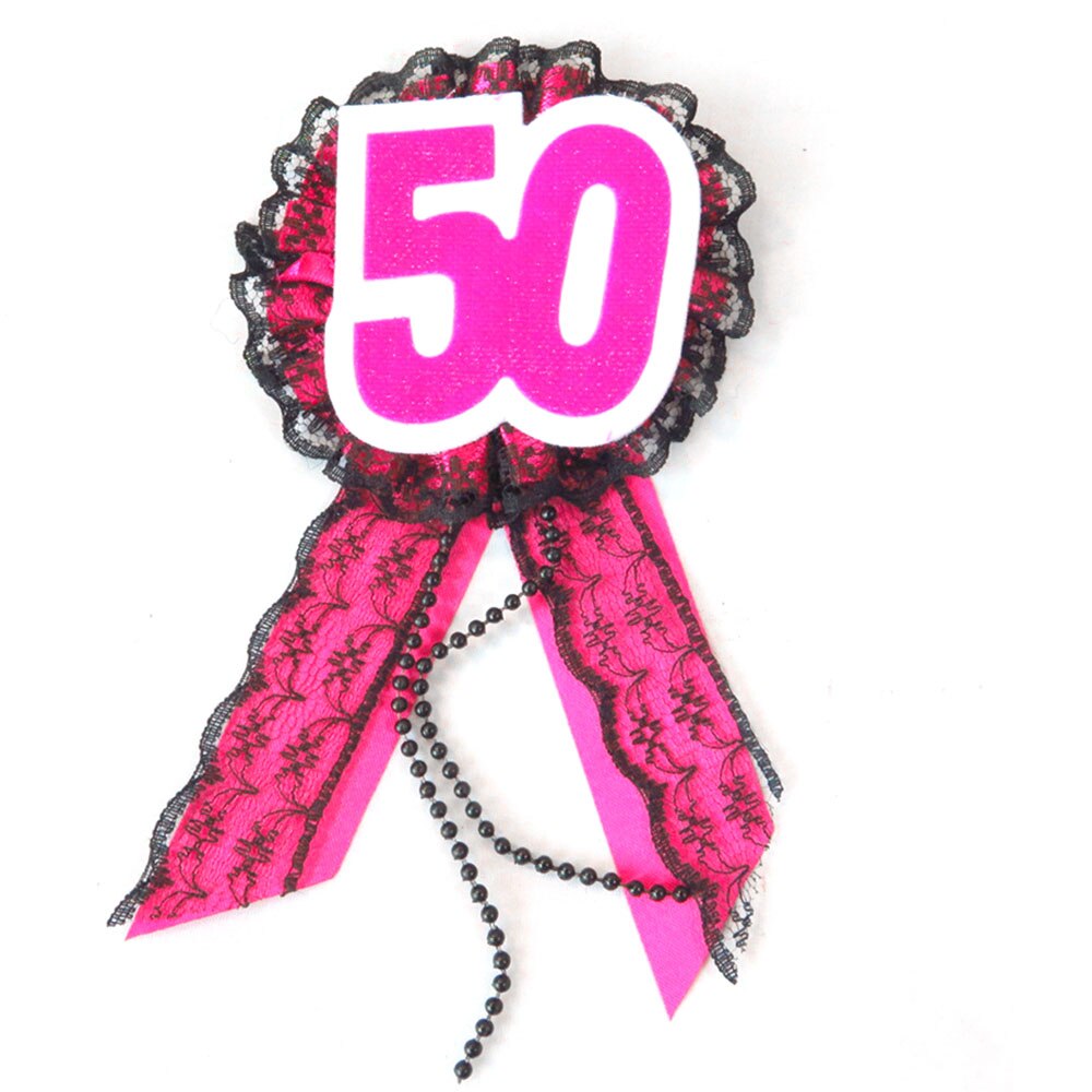 Roze Kant Lint Badge Nummer Plaque Knop Gelukkige Verjaardag 21 30 40 50 Volwassen Aniversary Pin Glitter Heldere Roze Broche: Pinkblacklace50