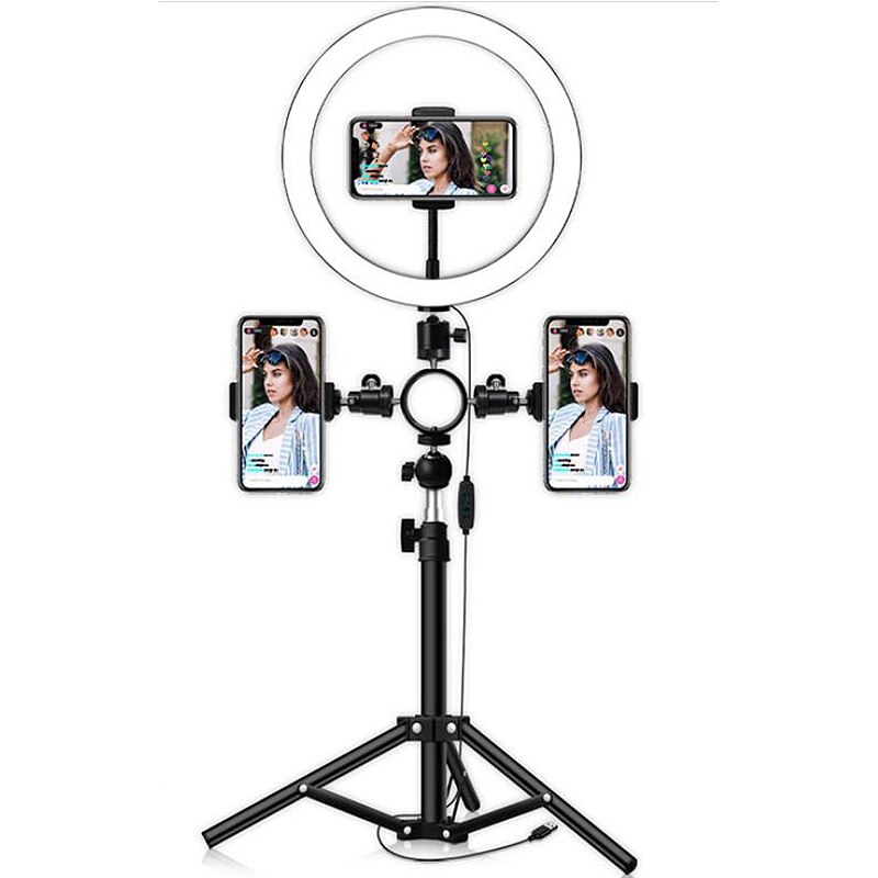 Led ringlampa 16 cm 5600k dimbar selfie-ringlampa med 50 cm stativ telefonhållare usb-kontakt fotograferingsbelysning