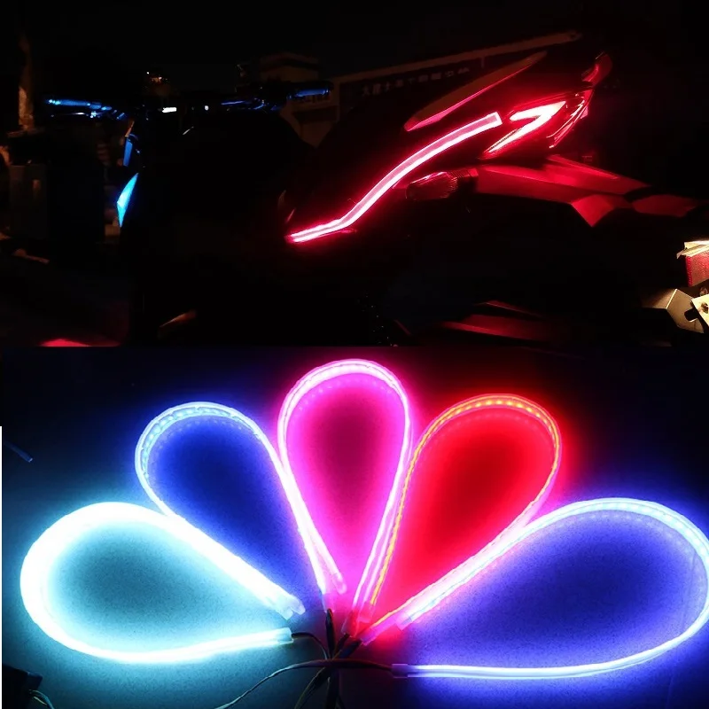 2Stck Motorrad LED DRL Tagfahrlicht Rücklicht Streifen Fließende Wasserdichte Blinker Lampe Auto Auto Stil Zubehör