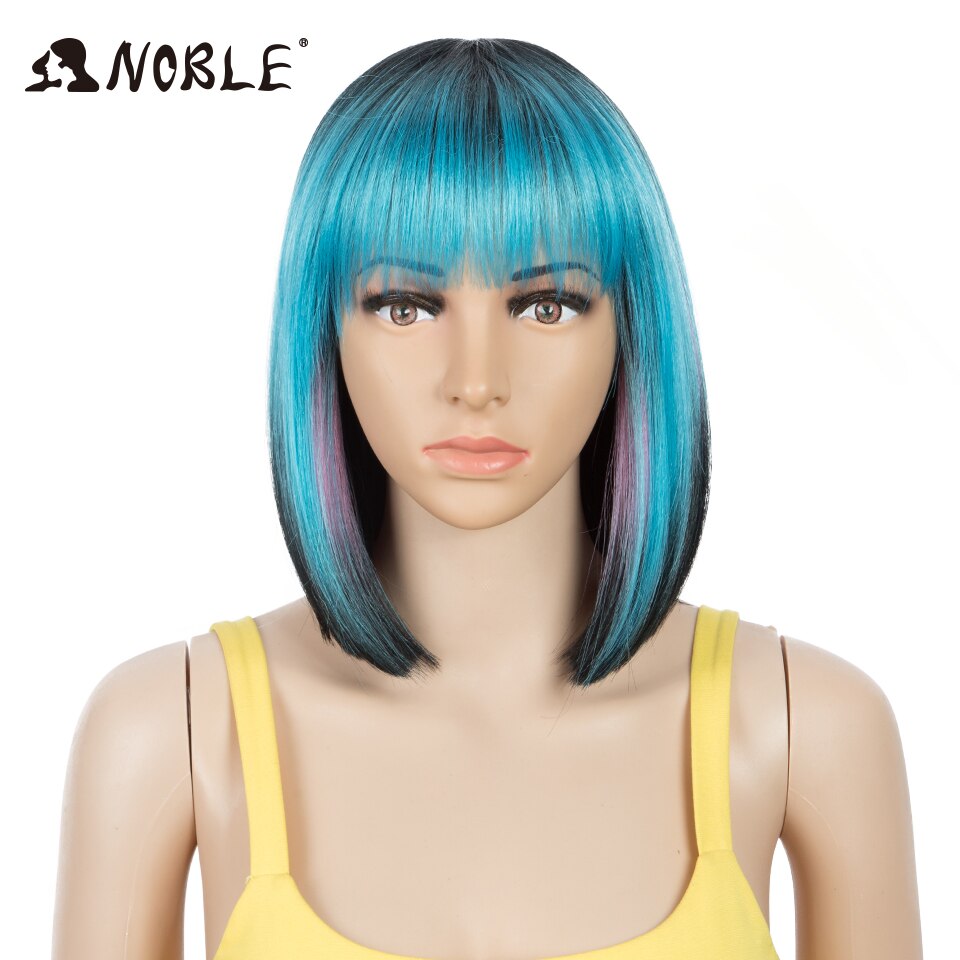 Noble Cosplay Synthetische Lace Front Pruik Korte Bob Straight 12 "Groene Pruik Synthetische Pruik Blonde Pruiken Voor Zwarte Vrouwen cosplay Pruik: DYMLT1B-PINK2-BLUE1