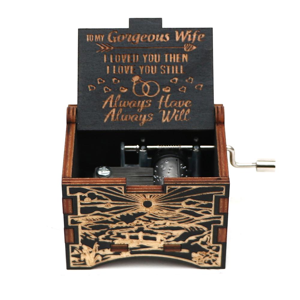 Carved Hand Music Box Wooden Black Music Box You Are My Sunshine To Lover To daughter To husband Birthday Year