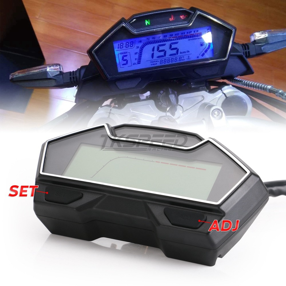 For 2,4 cylinder LCD Motorcycle Racing Street Bike Speedometer Odometer RPM Speed Fuel Gauge 13000RPM DIY Speedometer
