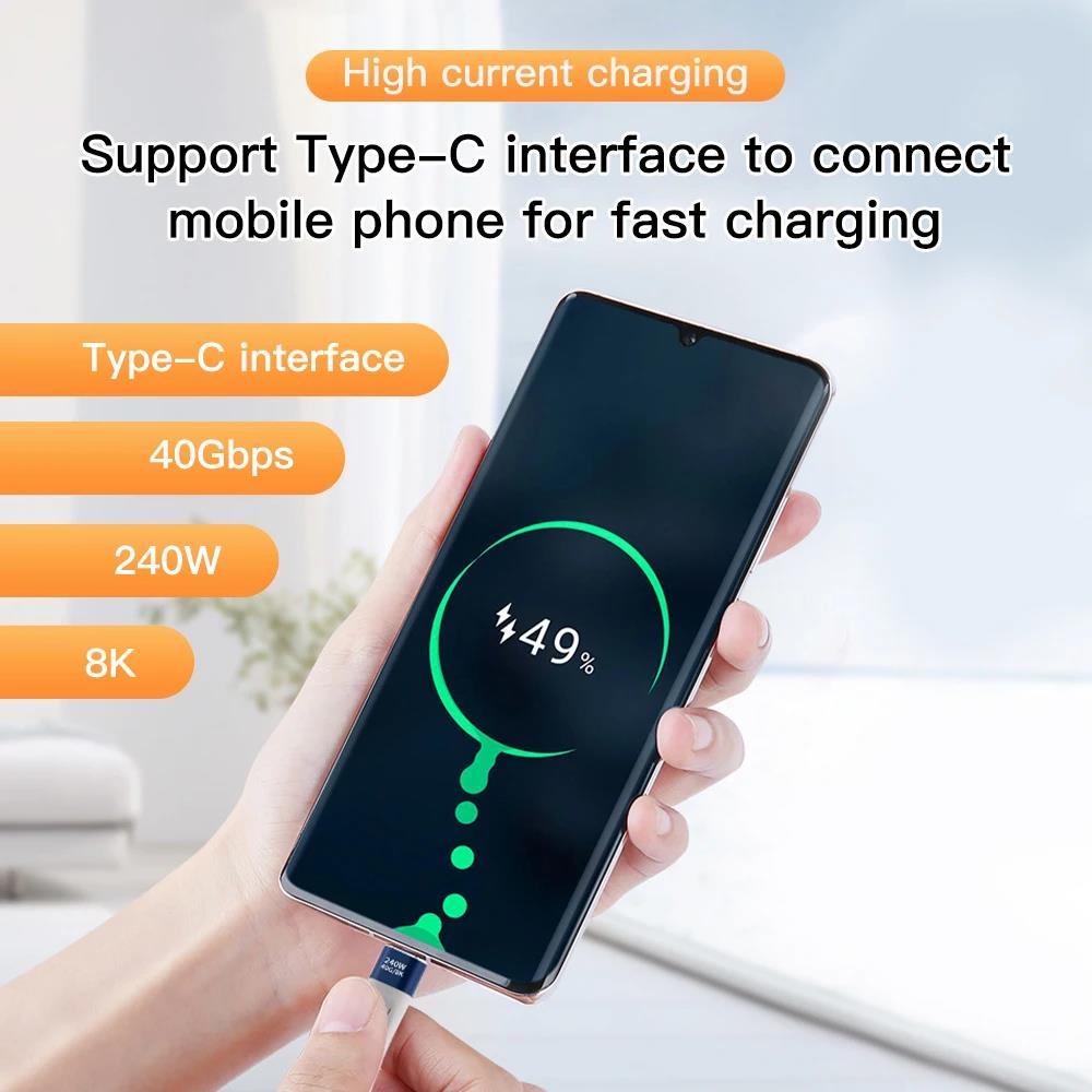 Cable corto USB 4,0 USB C a USB C de 240W, Cable tipo C de carga rápida, transferencia de datos de 40Gbps, Cables de extensión de carga de datos planos y delgados 8K