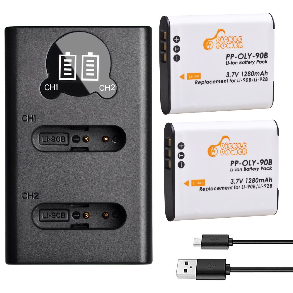 3 pièces Li-90B Li 90B Li-92B Li90B batterie et LED chargeur USB pour Olympus TG-6 TG-5 tg-tracker SH-1 SH-2 SP-100 IHS TG-1 TG-2 dur.: Charger and 2Battery