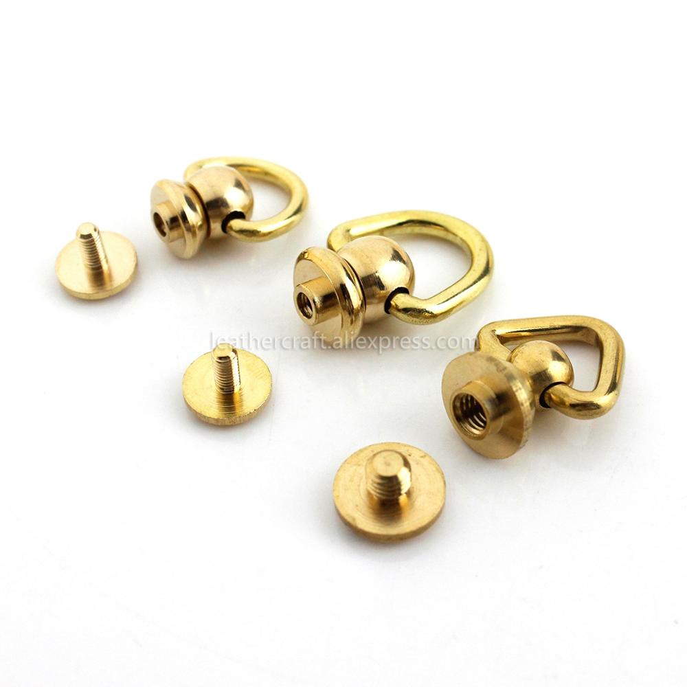 Rivets avec anneau en laiton, goujons de poteau, Rivet avec anneau en D, dos de vis à tête ronde, taches de clou pivotantes à 360 points, artisanat du cuir bricolage-même