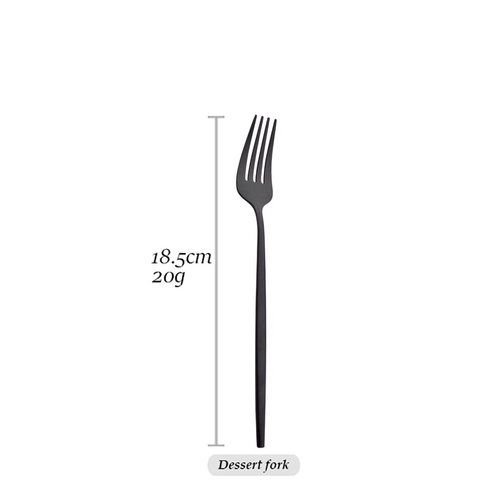 Matte Black Dinnerware Set Western Cutlery Set Stainless Steel Tableware Dinner Knife Fork Spoon Flatware Kitchen Silverware Set: 1Pcs Dessert Fork