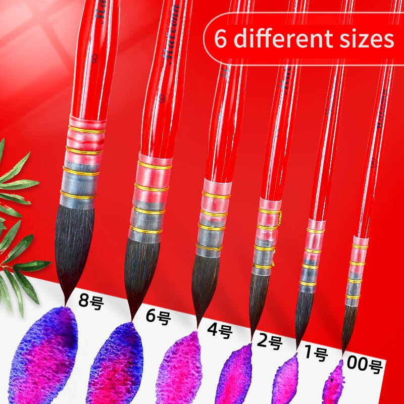 Pincel de pelo de ardilla hecho a mano para artista, pincel de acuarela pintado a mano, pinceles puntiagudos para acuarela Gouache Wash Mop Pen 1901