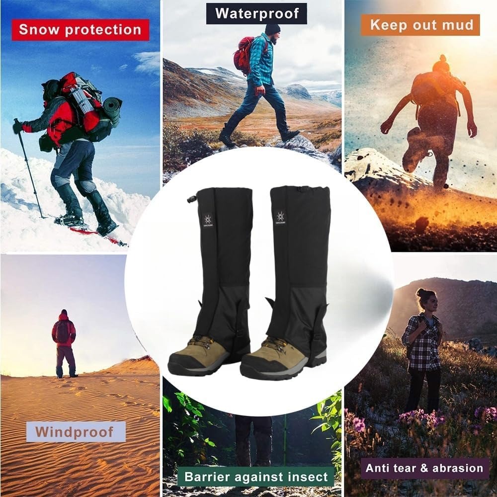 Polainas para botas de nieve para senderismo, ligeras y ajustables, a prueba de agua, nieve y arena, con correa de goma para el pie para senderismo, montañismo