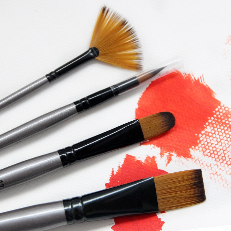 EZONE 4PCS/Set Oil Painting Brushes Different Shape Watercolor Brush Nylon Hair Brushes Fan Brush Art Students Writing Pens