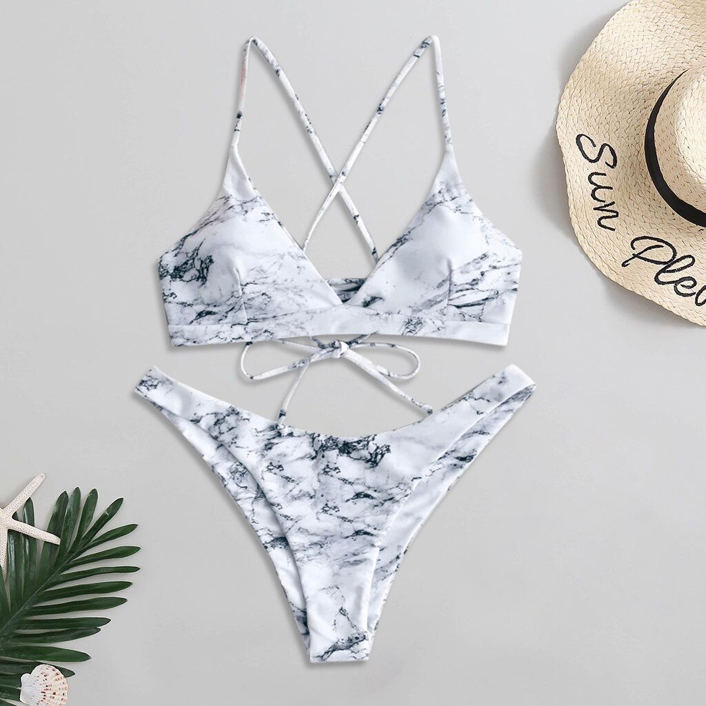 Sexy Bikini Set Vrouwen Vintage Badmode Marmer Print Badpak Biquini Badpakken Kostuum De Baie Kostium Kąpielowy