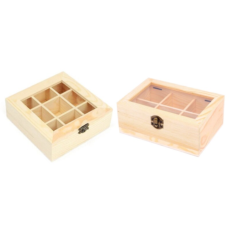 Wood Tea Bag Storage Chest, Multipurpose Organization Display Box with Clear Lid