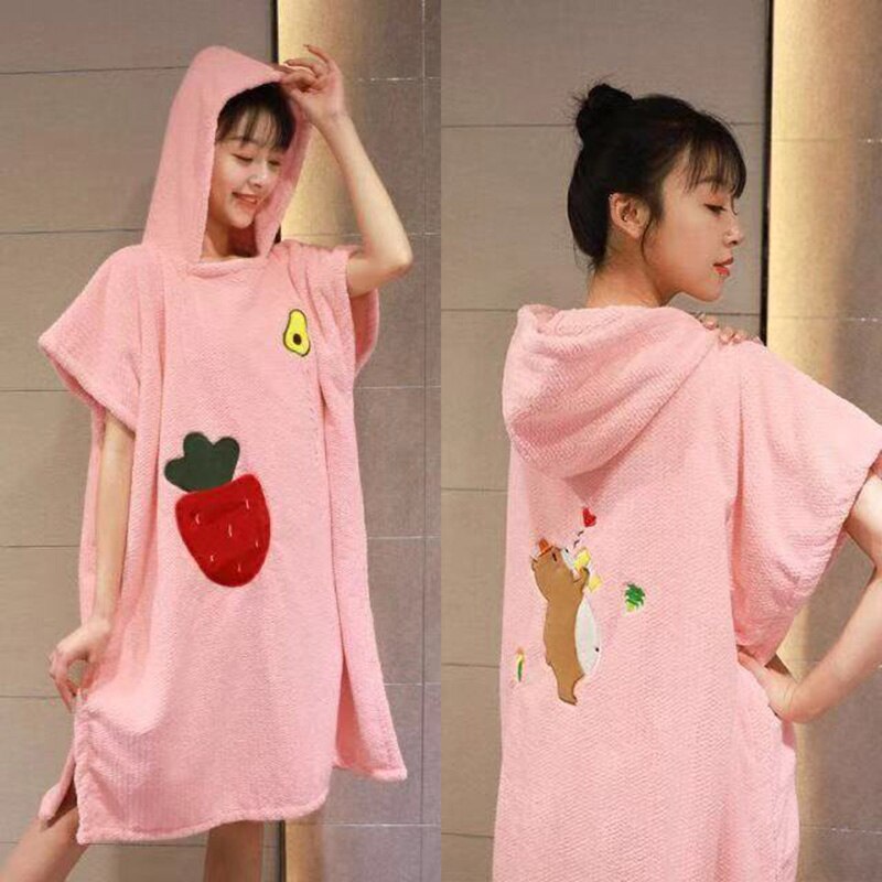 Kan bära badhandduk morgonrock med mössa dam badkjol pyjamas snabbtorkande och vattenabsorberande mjuk och bekväm