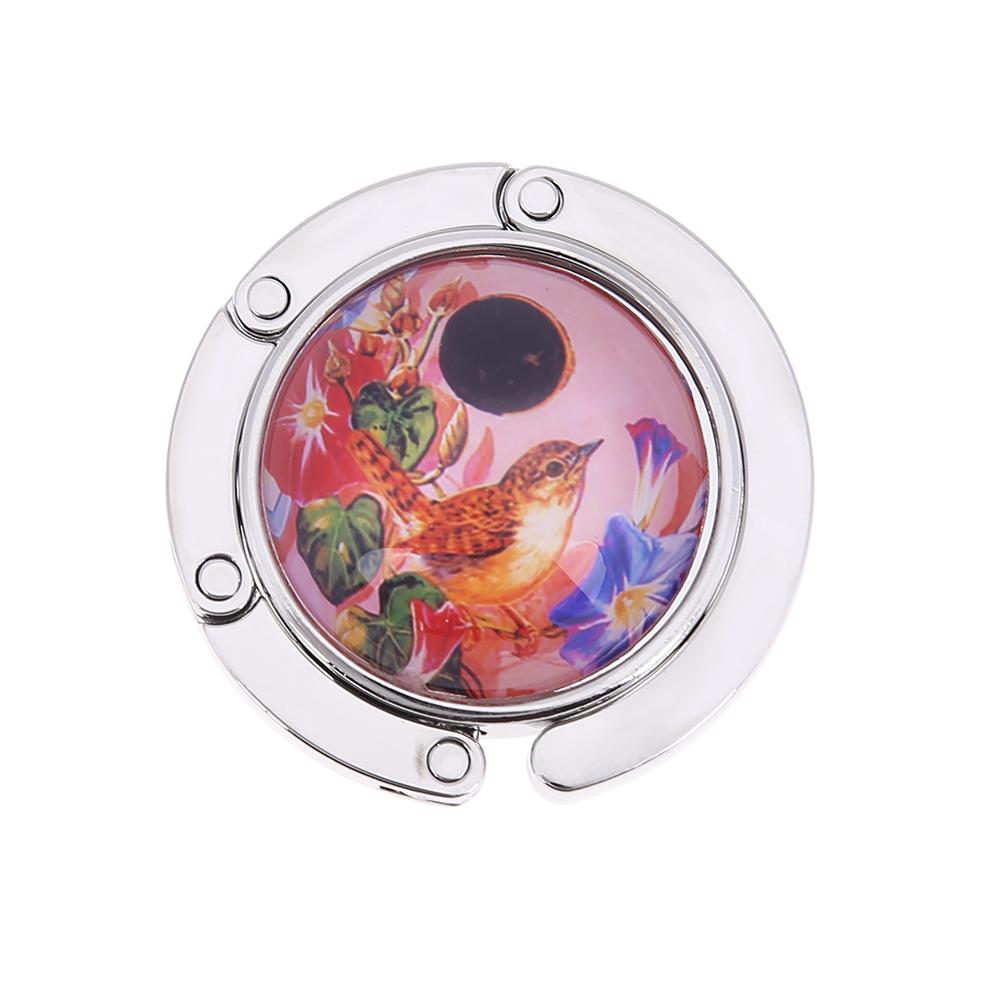 Gancho Metálico Redondo y Plegable para Colgar en la Mesa, 1 Unidad, Soporte con Dibujo de Flores y Aleación de Cristal, Colgador en Suspensión Portátil para un Objeto o para Bolso de Mano: CT025