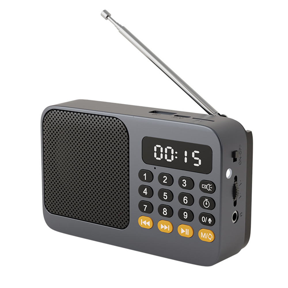 Kompakt handhållen bärbar radio, uppladdningsbar fm, tf, usb, bt, musikspelare med lcd-skärm, 3.5mm uttag och ficklampa: Svart