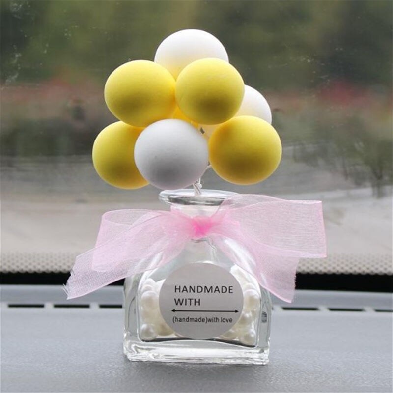 Bonito criativo colorido balão adorável mini decoração do carro interior do carro ar perfume garrafa de cristal painel ornamento nova chegada: Amarelo