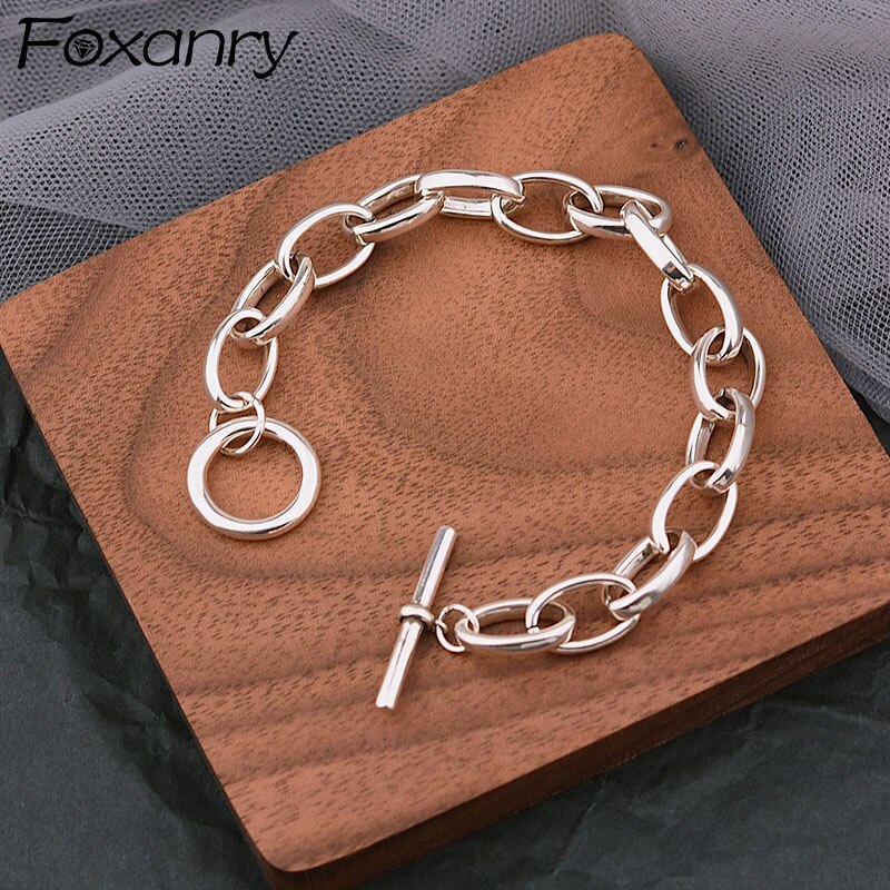 Foxanry 925 Sterling Zilveren Dikke Ketting Brcacelet Voor Vrouwen Mode Eenvoudige Gesp Thai Zilveren Armband Partij Sieraden