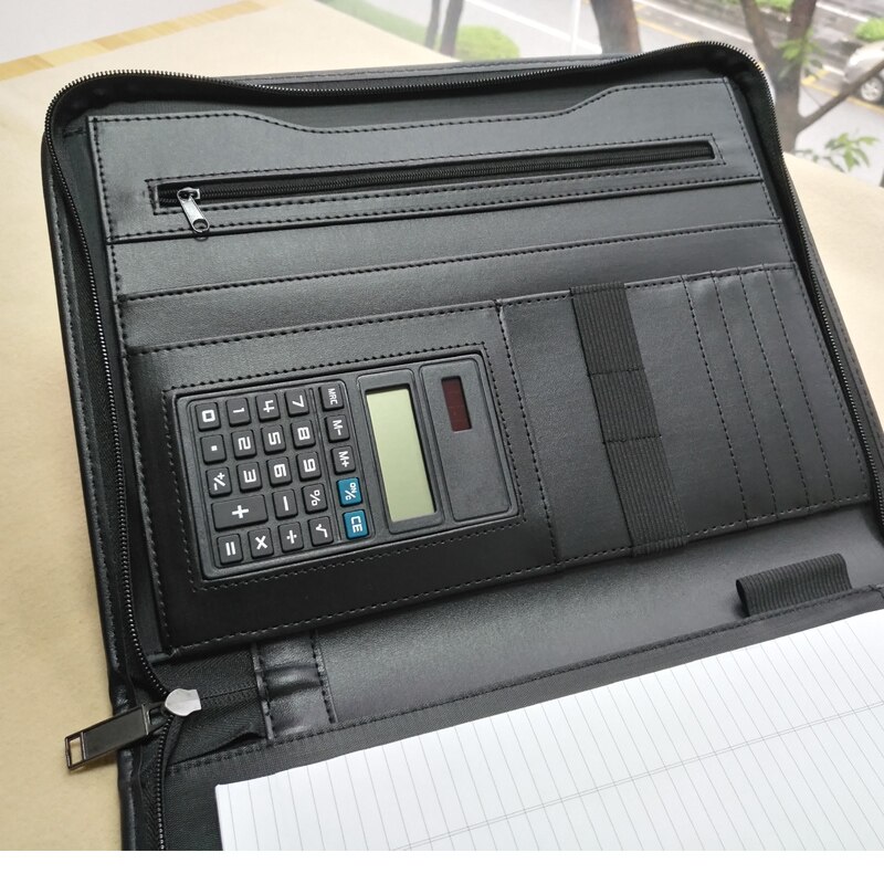 A4 zippered padfolio portfolio a4 PU leather folder file folder document organizer manger bag briefcase office supplies black