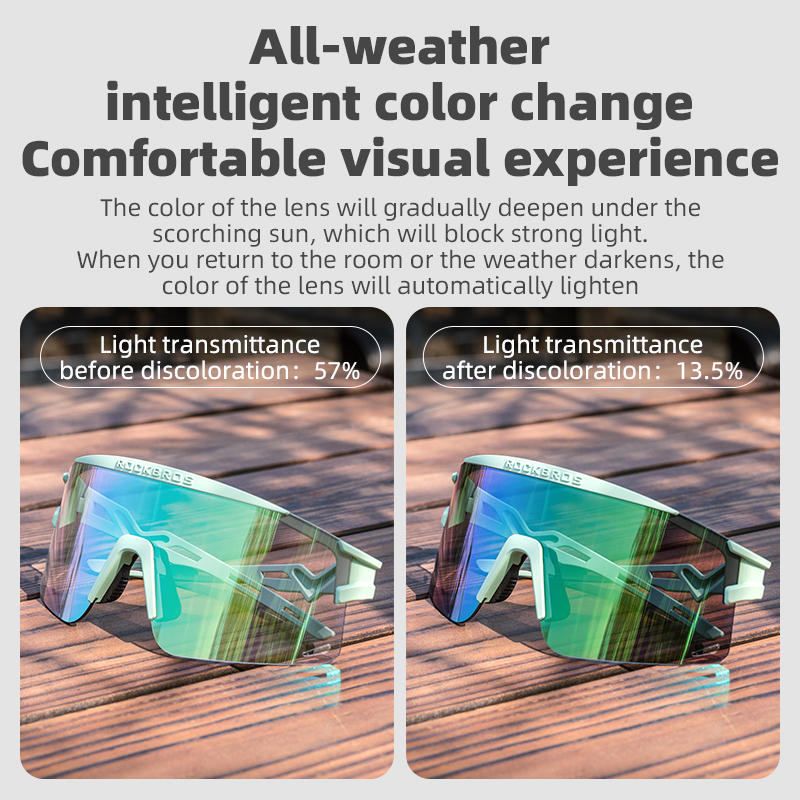 Rockbros óculos de ciclismo fotocromáticos para homens e mulheres, óculos de sol ultraleve para ciclismo durante todo o dia, meia armação, proteção uv, estrada