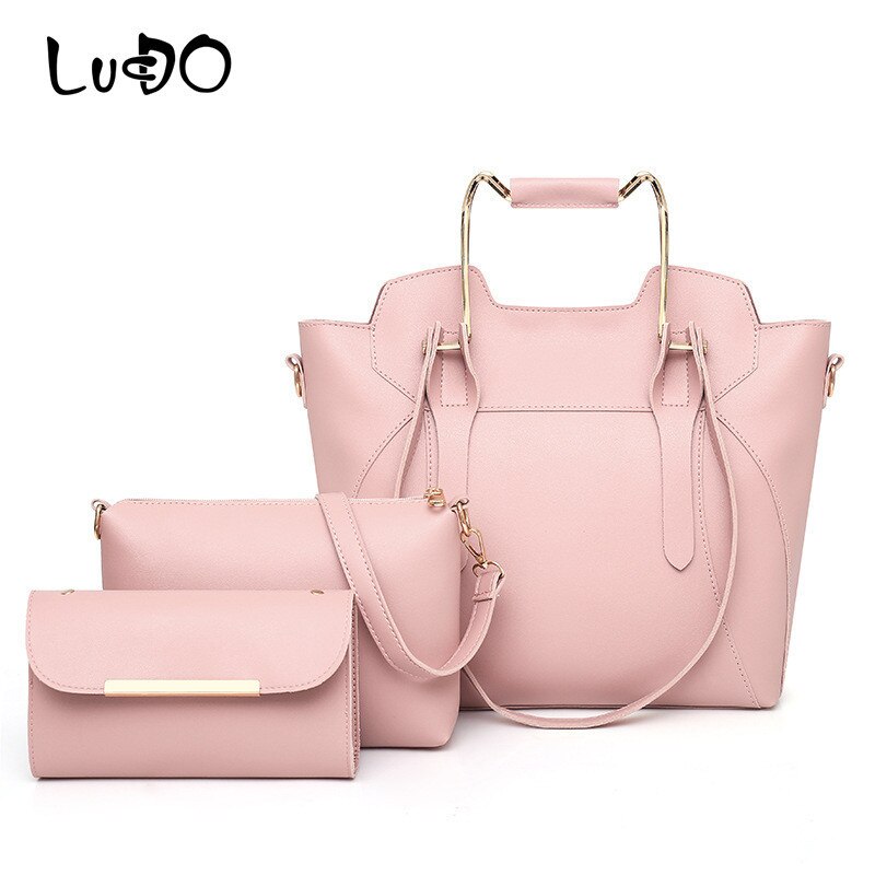 LUCDO 3 teile/satz Frauen Leder Handtaschen Tasche Damen Schulter Casual Tote Tasche Verbund Messenger Tasche Geldbörse