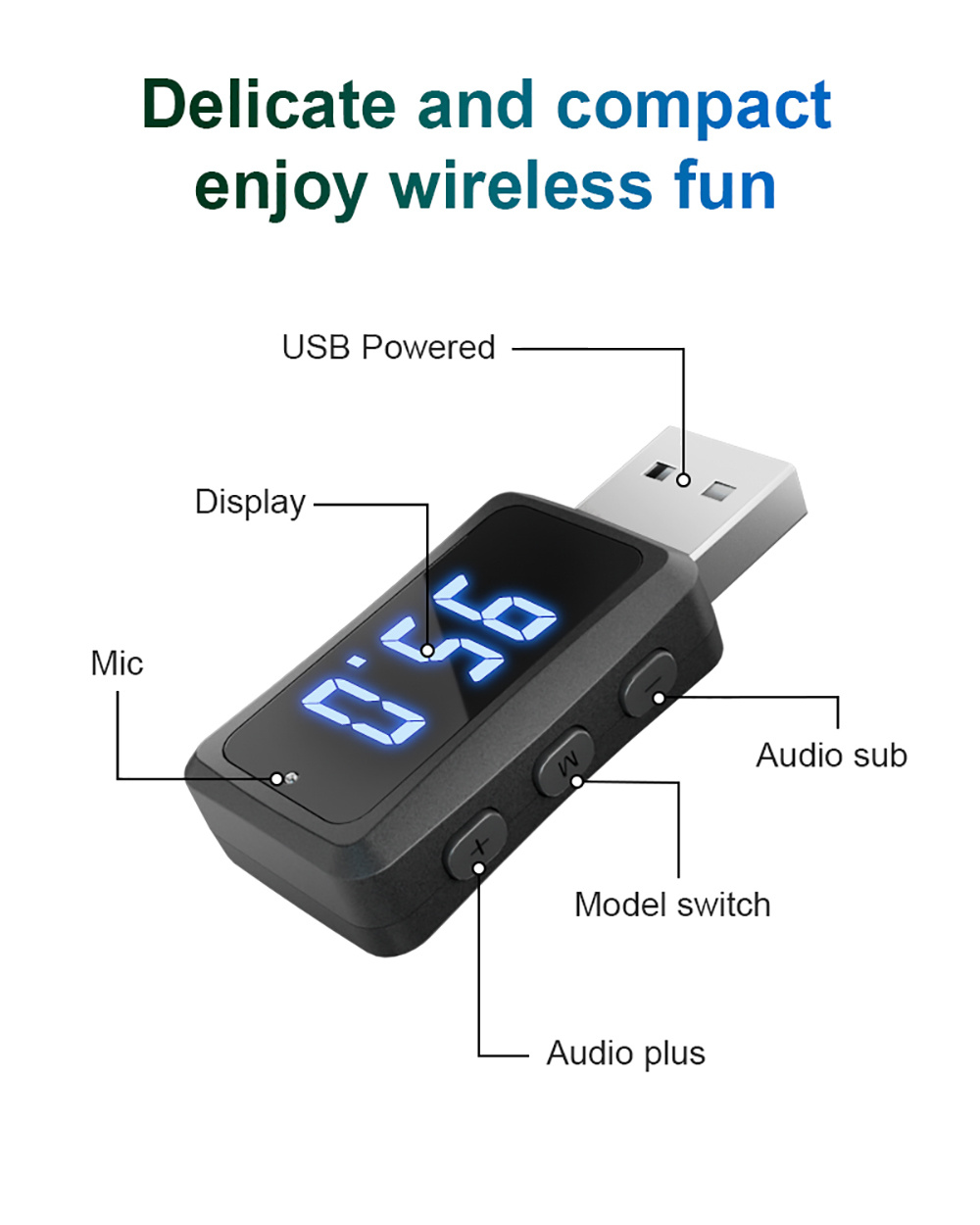 Transmiter FM Bluetooth 5.6 do samochodu z wyświetlaczem LED, bezprzewodowy zestaw głośnomówiący USB, mini zestaw samochodowy z zasilaniem USB i radiem FM.