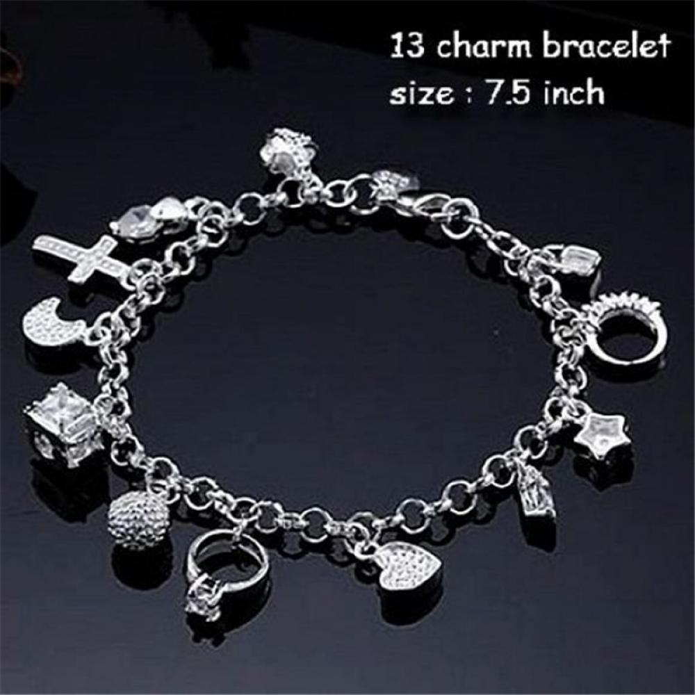 Trendy Schmuck Chic Silber Farbe Überzogen Armband Mond Herz Schloss Kreuz Charm Armband 13 Anhänger Armband