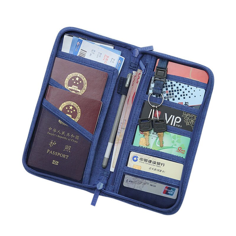 Funda de pasaporte de negocios impermeable para hombre y mujer, bolsa organizadora de documentos de viaje, tarjetero de mano, billetera: Azul oscuro