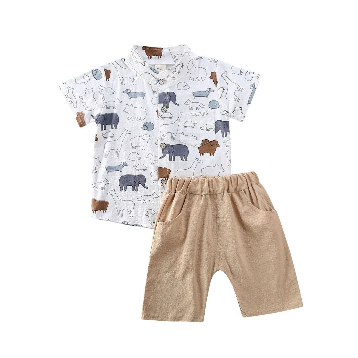 Spædbarn baby dreng barn sommertøj elefant gentleman skjorte t-shirt + bukser 2 stk outfits sæt: Hvid / 18m