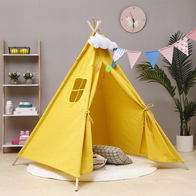 Children's Tent Teepee Tent For Kids Portable Tipi Infantil House For Children Cabana Kids Tents Decoration Carpet LED Lights