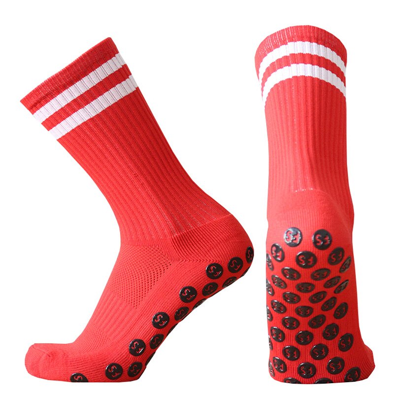 Sport Mannen Vrouwen Anti Slip Fs Voetbal Sokken Baseball Rugby Grip Voetbal Sokken: FS stripe Red