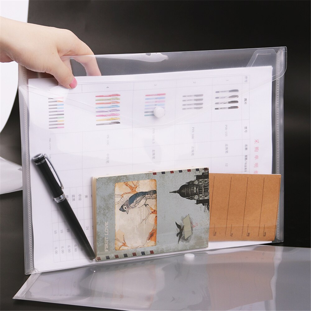 Envelope Folder With Snap Button Document Holder A4 Size For Office Transparent Waterproof