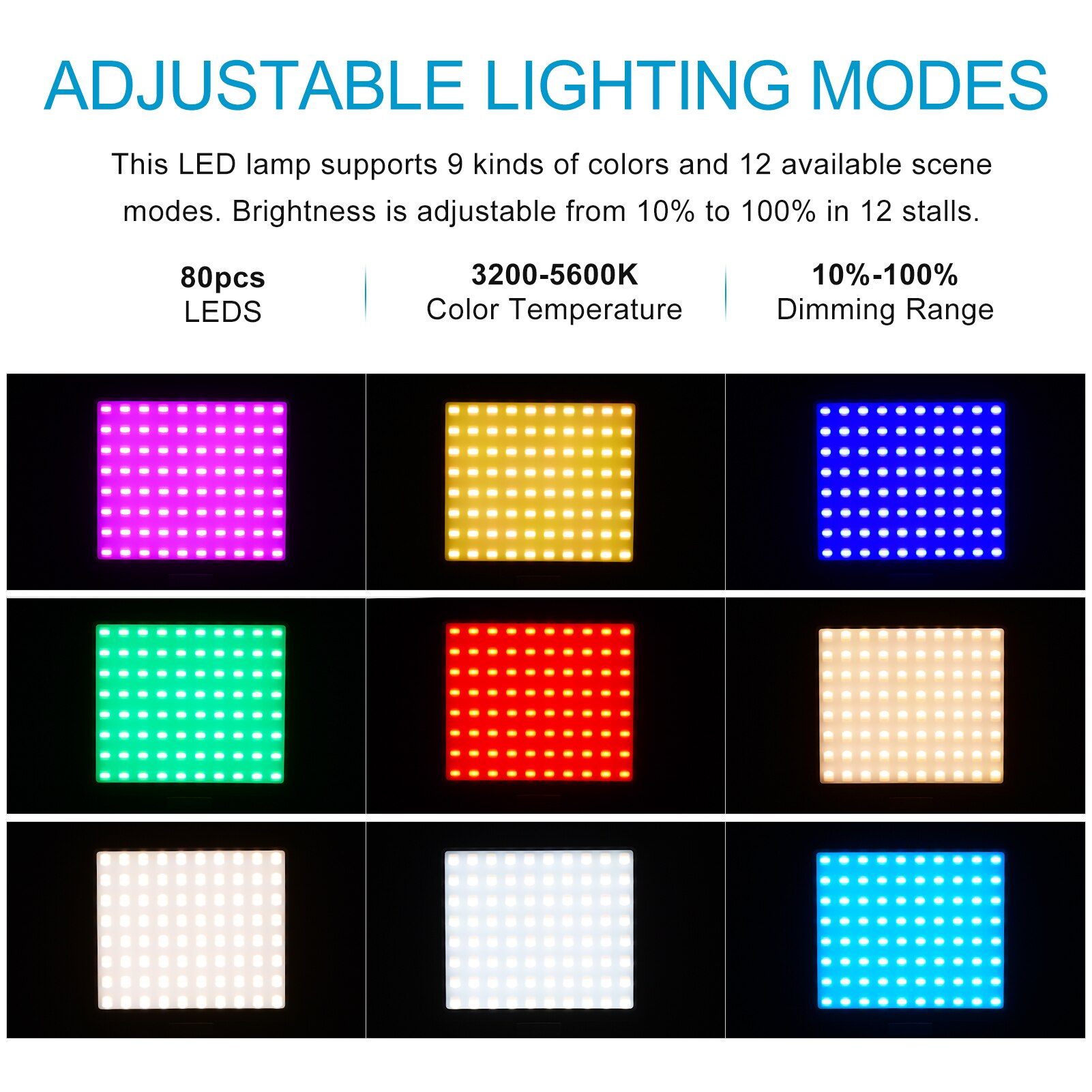RGB Color Camera Lamp Set with 80pcs LED Photography LED Video Light 3200~5600K Color Temperature Fill-in On-Camera Light