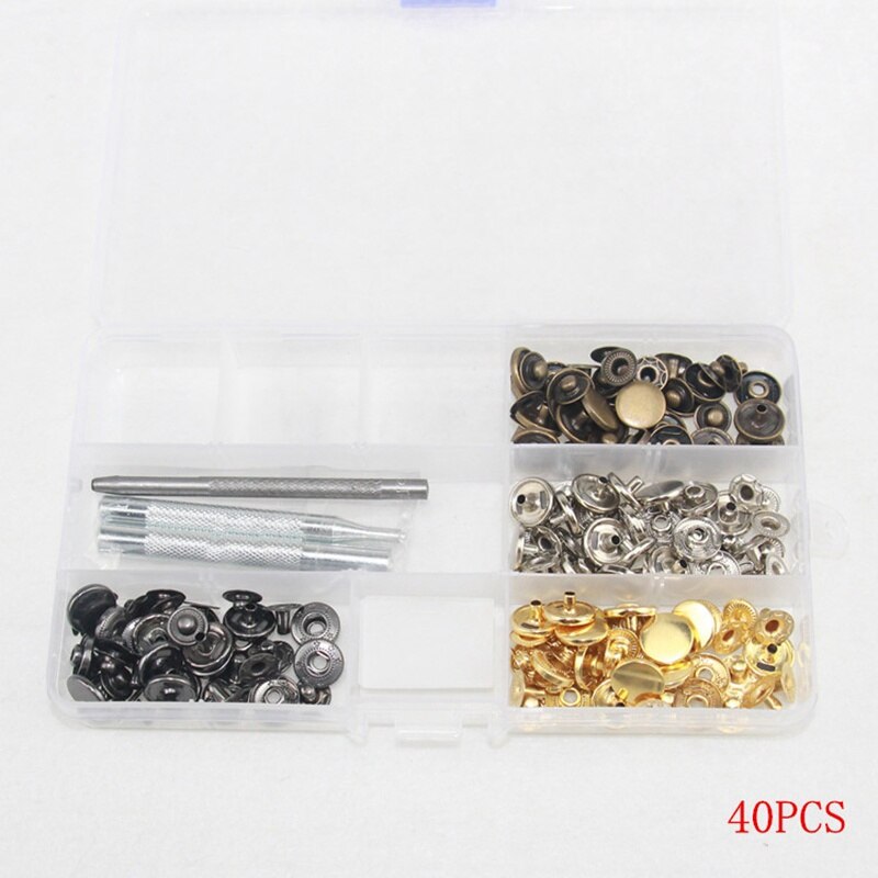 Prajna eyelet 40/80/100/120 sett mix farge maljer metall kobber fire-knapps installasjonsverktøy knapp jakke mørk spenne 12.5mm: Antikk messing