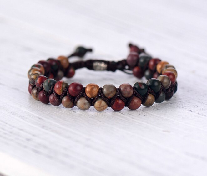 Wrap Bracelet Unique Natural Stones Braided Cuff Bracelet Friendship Bracelets Women Bracelet Jewelry: Women Picasso Jasper