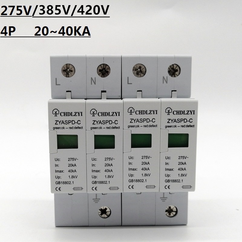 Parafoudre C40 20KA ~ 40KA ~ 275V 385V 420V AC SPD, dispositif de protection contre la foudre, basse tension 1P + N
