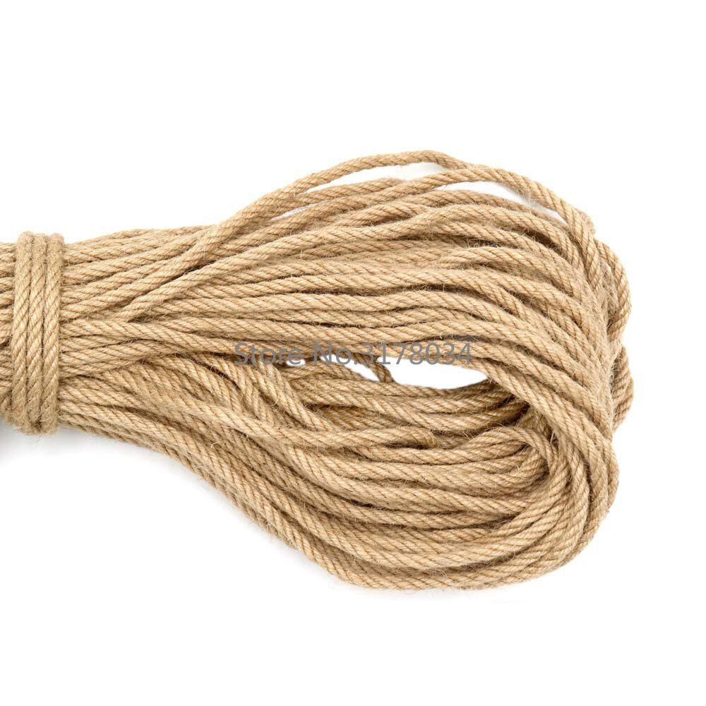 6mm brede naturfarve jute reb duty sejlgarn hamp snoet snor makramesnor diy håndværk håndlavet dekoration kæledyr ridser 20m: Khaki