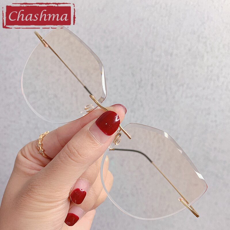 Gradient Gradient Color Lenses Women Cat Eye Prescription Glasses Frame with Diamonds Myopia Glasses Spectacles: Gold Brown